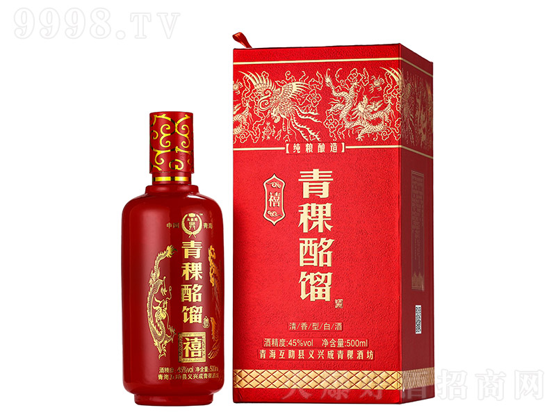 青稞酩馏酒禧清香型白酒礼盒45度500ml